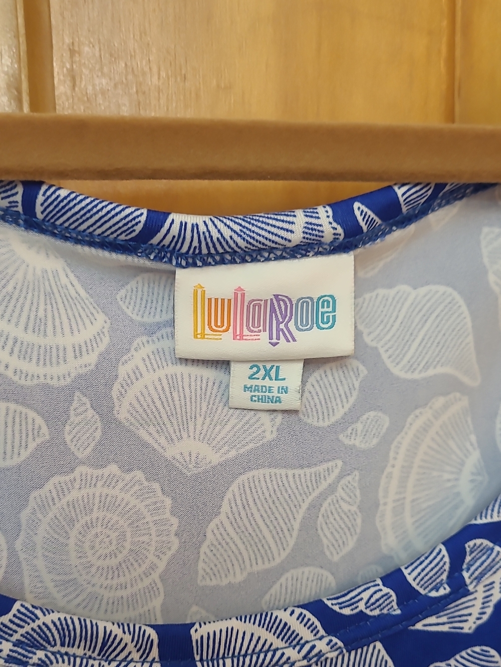 LuLaRoe Maxi Dress in Blue and White Seashell Print